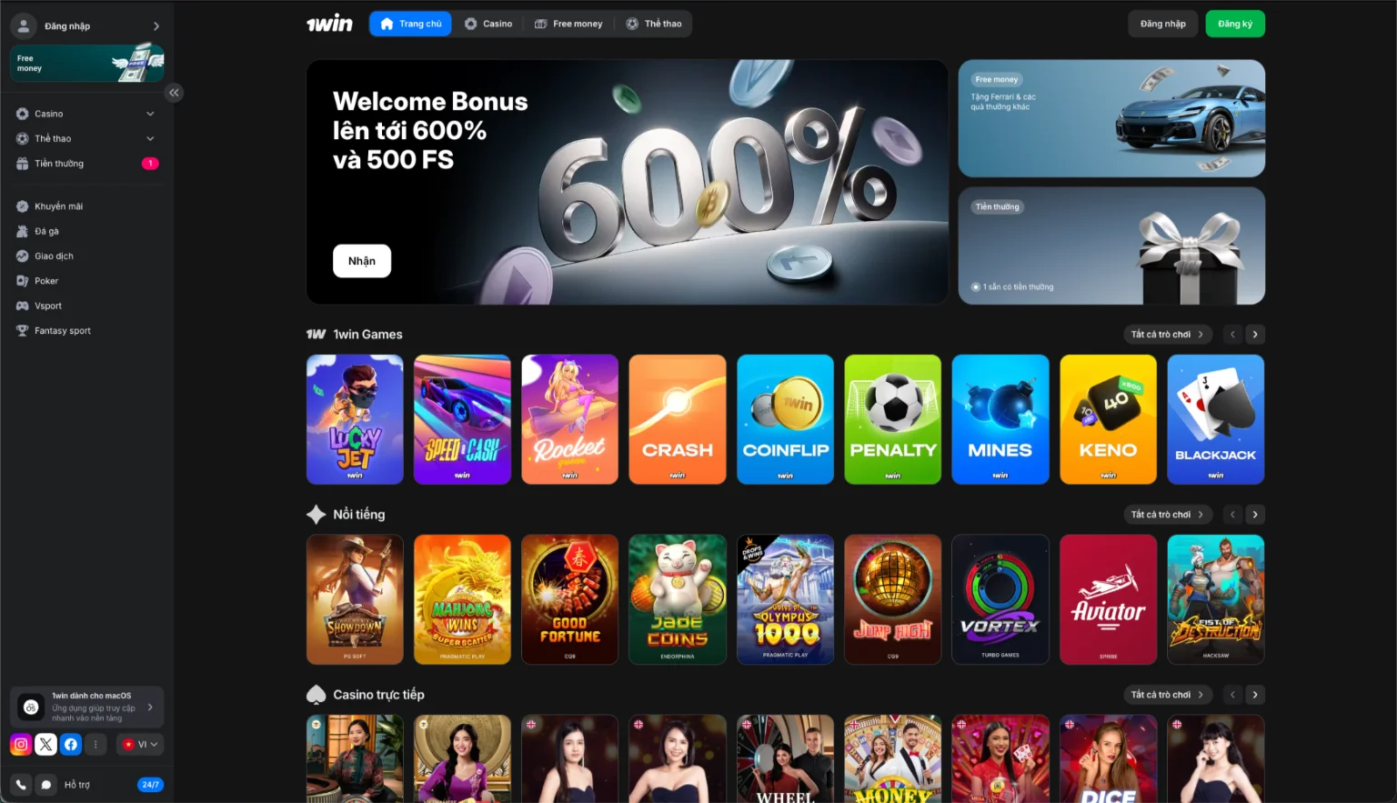 1Win casino trực tuyến tích hợp thể thao