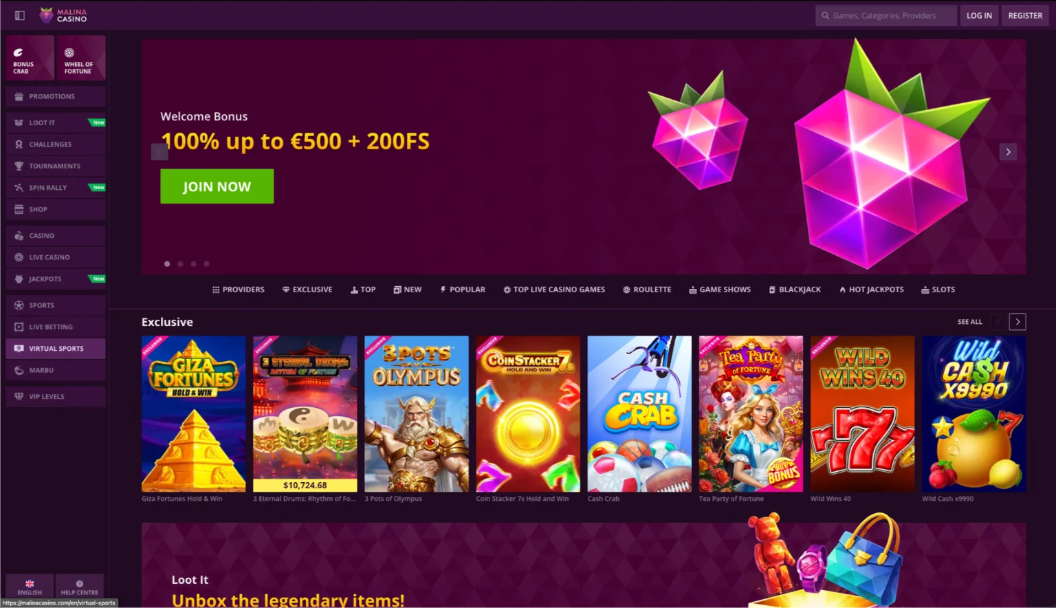 Malina Casino giao diện casino trực tuyến hỗ trợ crypto