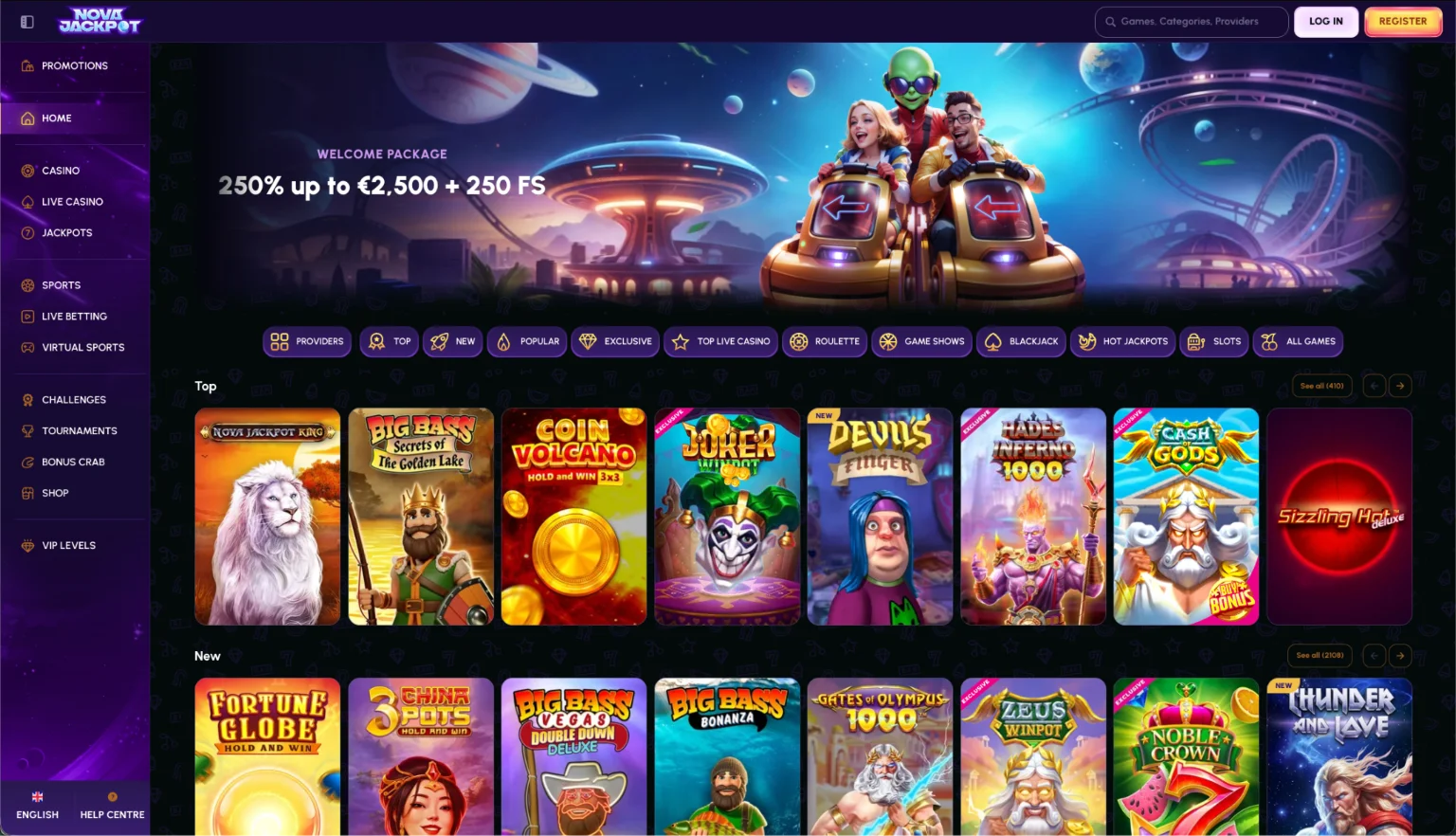 Nova Jackpot thưởng $2,500 + 250 free spins