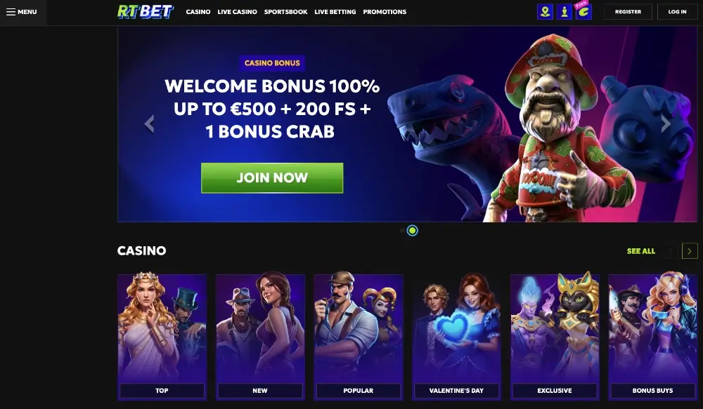 RTBet homepage
