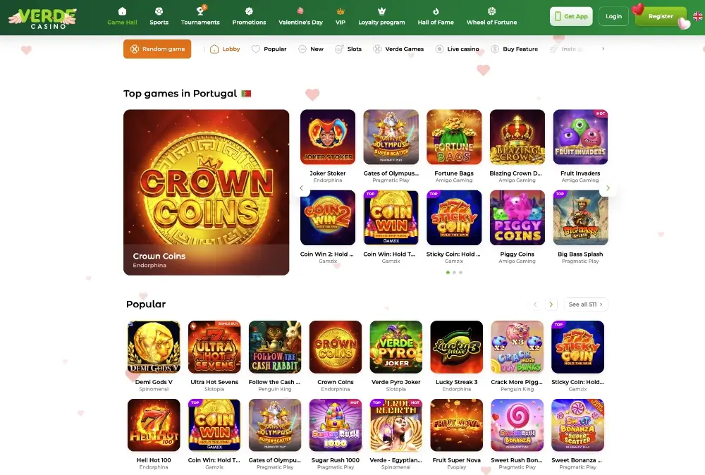 Verde Casino homepage